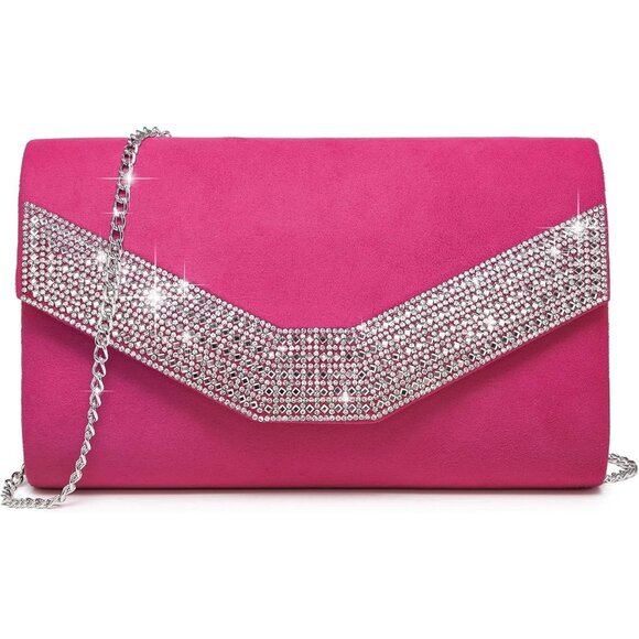Women's Pink Evening Formal Party Clutches Cocktail Prom Velvet Handbags - Picture 1 of 5